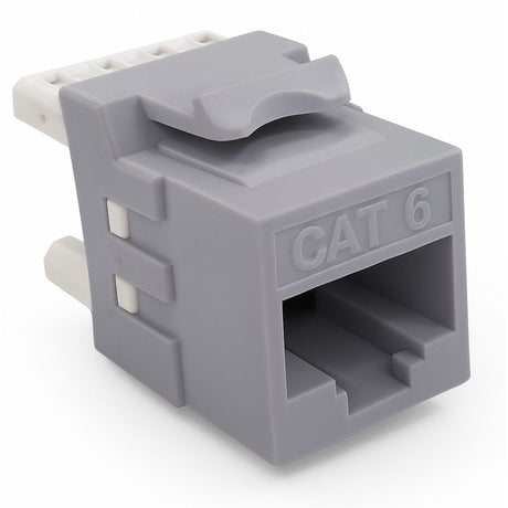Gray Ethernet connector with 'CAT 6' label on a white background
