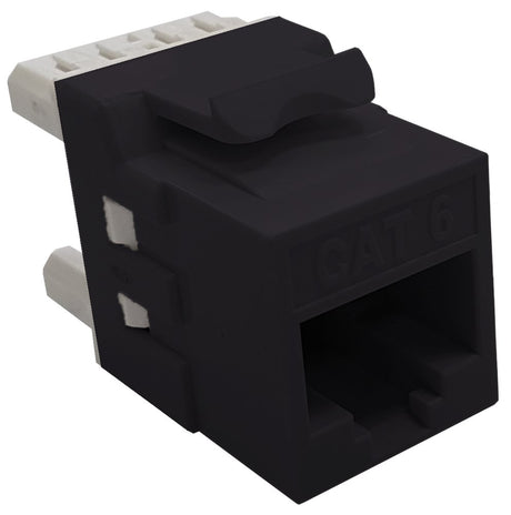 Grove Cat6 Keystone Panel Jacks, black, bag of 12, single-port, for structured cabling, Gigabit Ethernet, and reliable network connections.