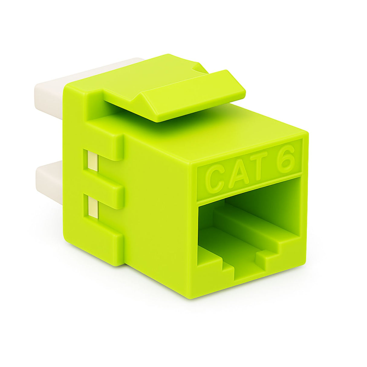 Lime Cat6 keystone panel jacks, bag of 12, for metric Ethernet wall plates and patch panels, high‑speed networking
