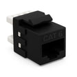Black Cat6 keystone panel jacks, bag of 24, for metric Ethernet wall plates and patch panels, high‑speed networking