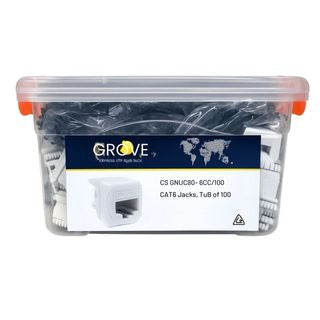 Grove Cat6 modular RJ45 jacks white tub of 100 for high-speed Ethernet structured cabling