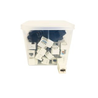 White GROVE Cat6 modular jack for Krone-tool punch-down termination, bulk tub of 50 units for structured networking installations.