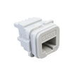 White Cat6A modular jack compatible with Iconic-style faceplates, supplied in a bag of 10 for 10G Ethernet installations