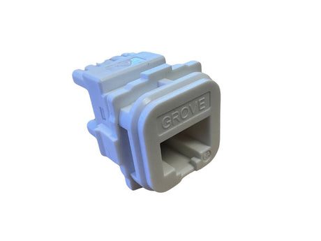 Grove Cat6A modular jacks in white, bag of 10, designed to fit Iconic style faceplates for high-speed 10GbE network installations.