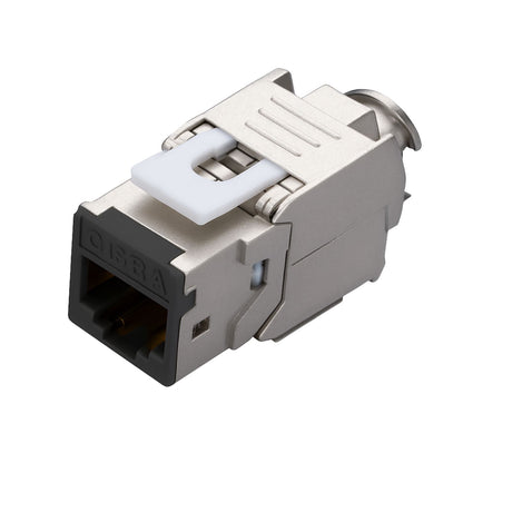 Black Cat6A Shielded Keystone Panel Jack, bag of 12, for high-speed 10G Ethernet and reliable patch panel installations