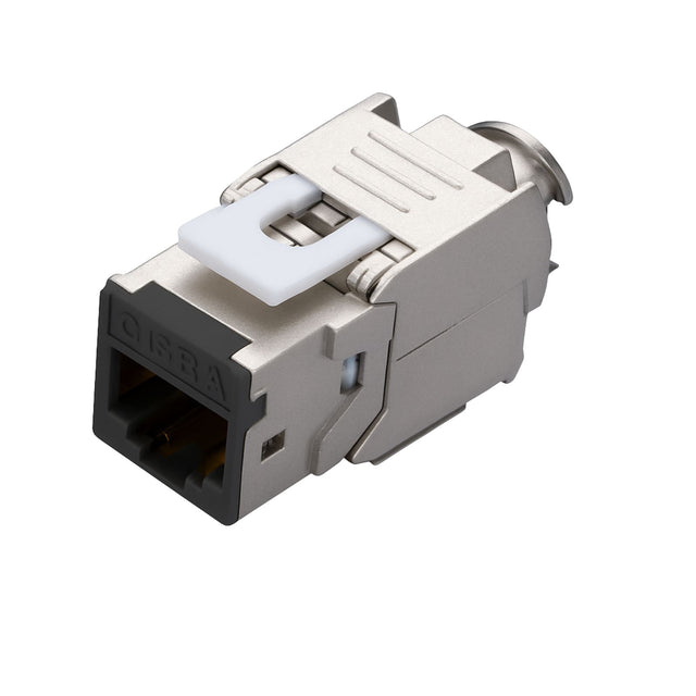 Black Cat6A Shielded Keystone Panel Jack, bag of 12, for high-speed 10G Ethernet and reliable patch panel installations