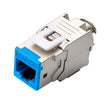 Blue Cat6A Shielded Keystone Panel Jack, bag of 12, for reliable 10G Ethernet and structured patch panel installations