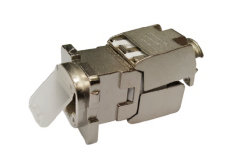 Cat6A shielded modular jack, Grove RJ45 jack, shuttered Ethernet jack, EMI reduction, tool-less termination, metric faceplates, high-speed networks.