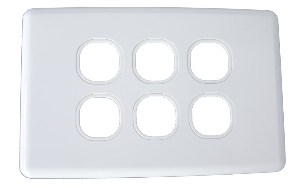 Classic Series 6 gang wall plate with six ports, clean design, durable finish for structured cabling installations