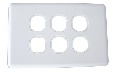 Classic Series 6 gang wall plate with six ports, clean design, durable finish for structured cabling installations