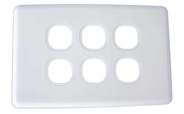 Classic Series 6 gang wall plate with six ports, clean design, durable finish for structured cabling installations