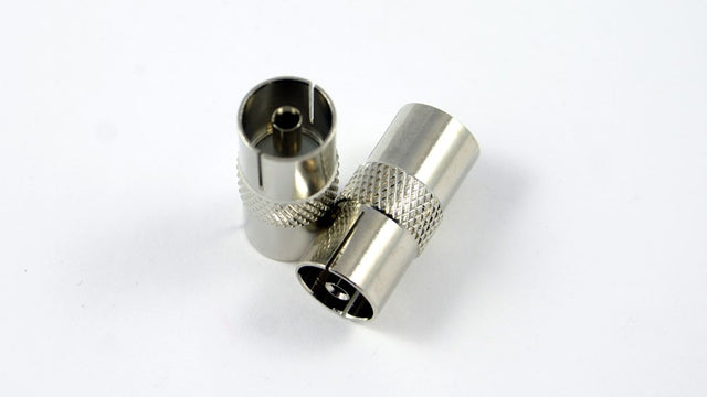 F-type female-to-female barrel joiner for connecting or extending TV, MATV, satellite and broadband coaxial cables.