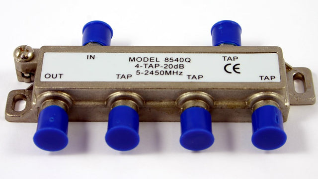 Directional Coupler 4 Tap 20 dB with F-type connectors for CATV, MATV and broadband RF signal distribution networks.