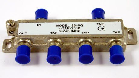 Directional Coupler 4 Tap 25 dB with F-type connectors for CATV, MATV and broadband RF signal distribution systems.