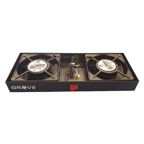 Grove Express Roof Mounted 2 Fans Unit black cooling system for rack cabinets, improves airflow and reduces heat.