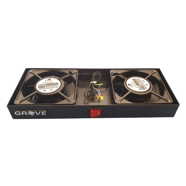 Grove Express Roof Mounted 2 Fans Unit black cooling system for rack cabinets, improves airflow and reduces heat.