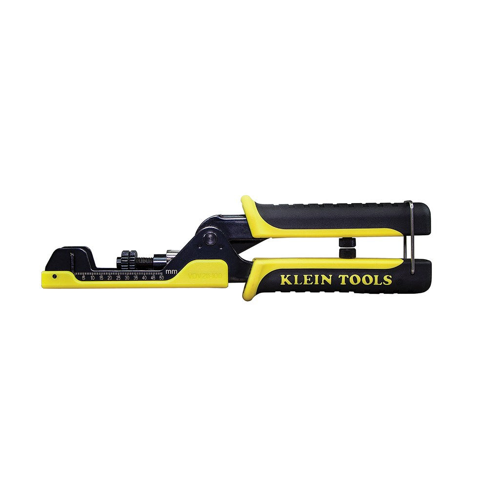Extended Reach Coax Crimper for F-type, BNC, and RCA connectors, ideal for TV, satellite, broadband, and CCTV cable installations.