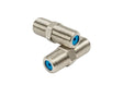 F-type female to female barrel joiner for extending coaxial cables in TV, antenna, and satellite installations