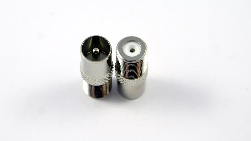 F female to PAL male RF connector adapter for TV antenna and coaxial cable conversion, nickel-plated brass durable design