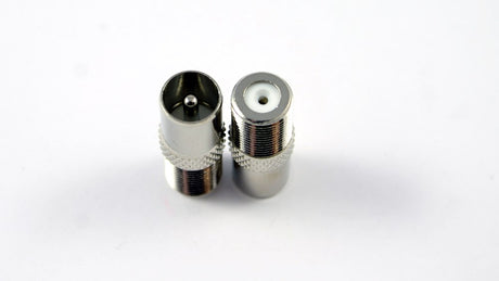 F female to PAL male RF connector adapter for TV antenna and coaxial cable conversion, nickel-plated brass durable design