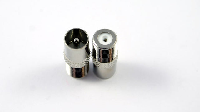 F female to PAL male RF connector adapter for TV antenna and coaxial cable conversion, nickel-plated brass durable design