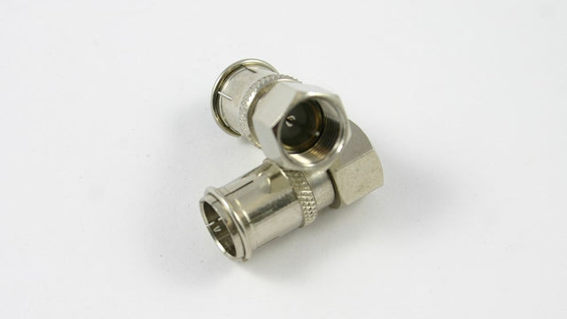F male threaded plug to F male quick-disconnect adaptor for fast-release TV, MATV, satellite and coaxial connections.