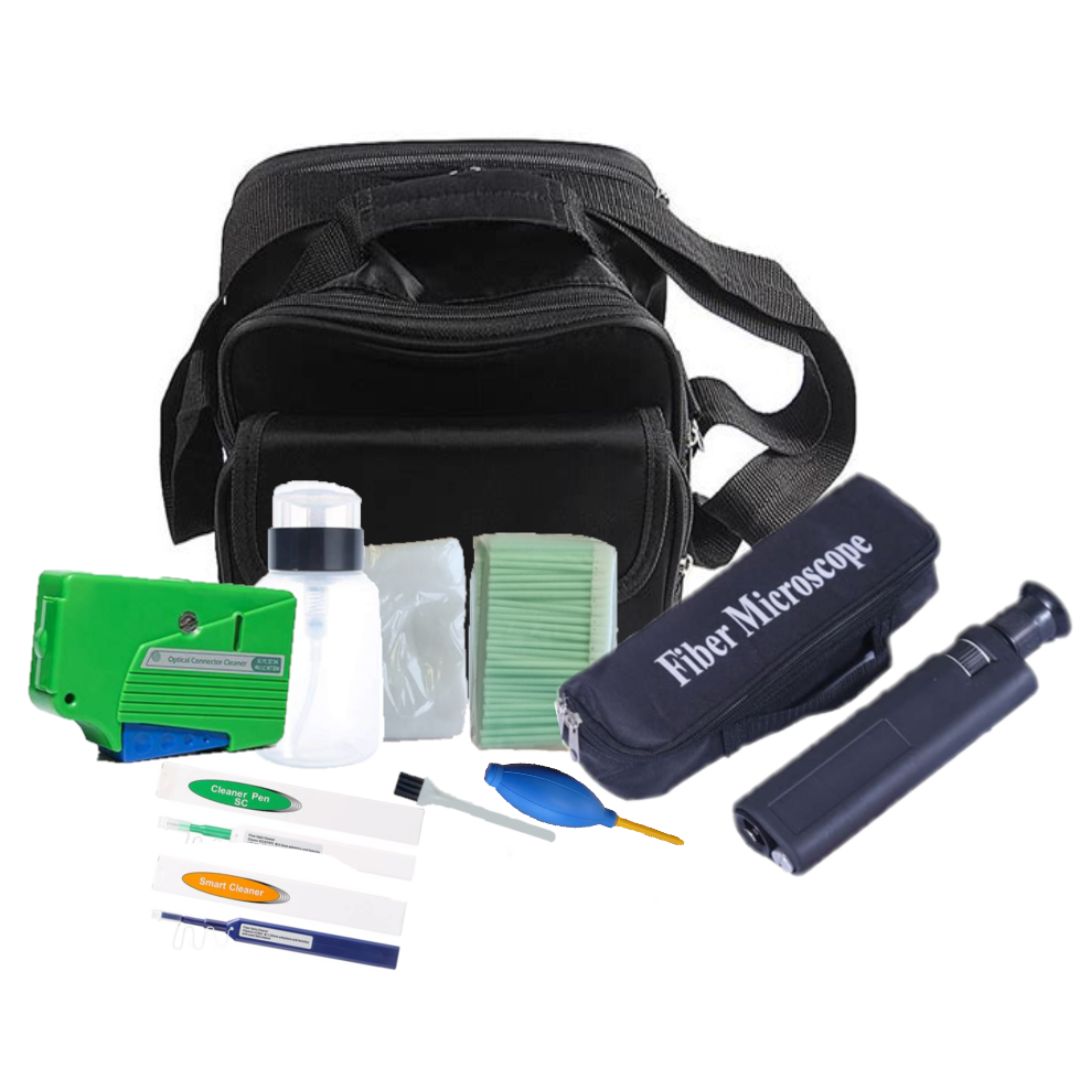 Grove Fibre Cleaning Kit with tools, wipes, and cleaning pens for maintaining singlemode and multimode fibre connectors