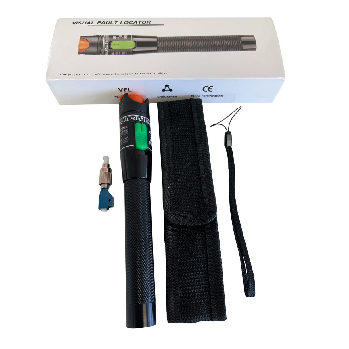 Visual fault locator with accessories on a white background