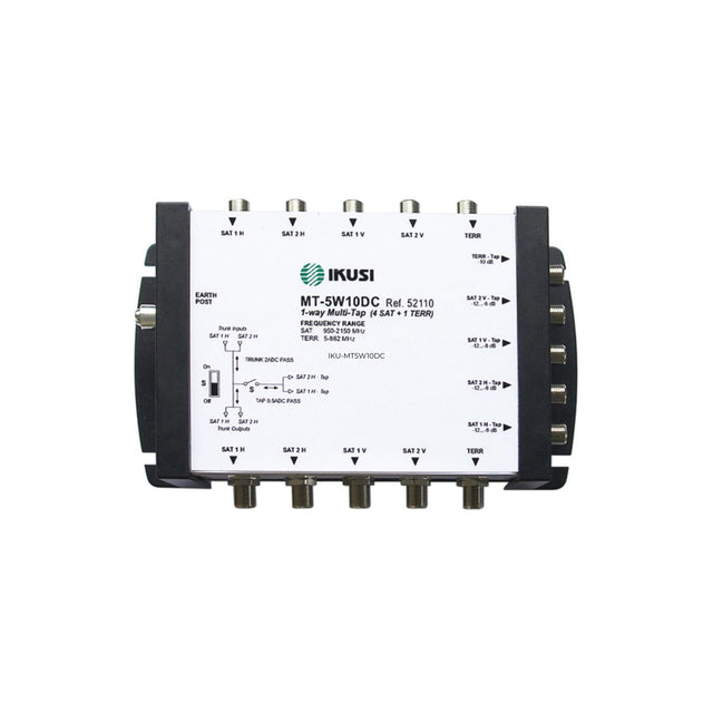 Five Wire 10 dB Coupler for satellite and terrestrial TV signal distribution, with high isolation and low insertion loss for 5-wire systems.