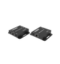 Two black HDMI extenders over Cat6 with IR transmission, displayed against a white background.