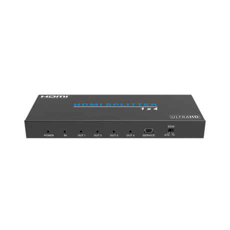 Podium AV HDMI Splitter 1 In 4 Out with 4K Ultra HD support, HDCP compliance, and signal amplification for high-quality multi-screen display.