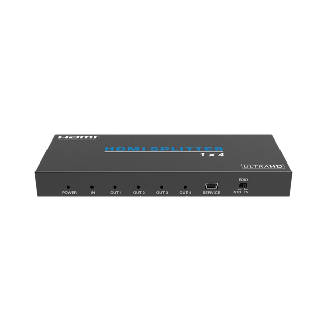 Podium AV HDMI Splitter 1 In 4 Out with 4K Ultra HD support, HDCP compliance, and signal amplification for high-quality multi-screen display.