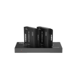 A black HDMI splitter/extender set with one transmitter and two receivers over a Cat6 connection, designed for distributing HDMI signals.