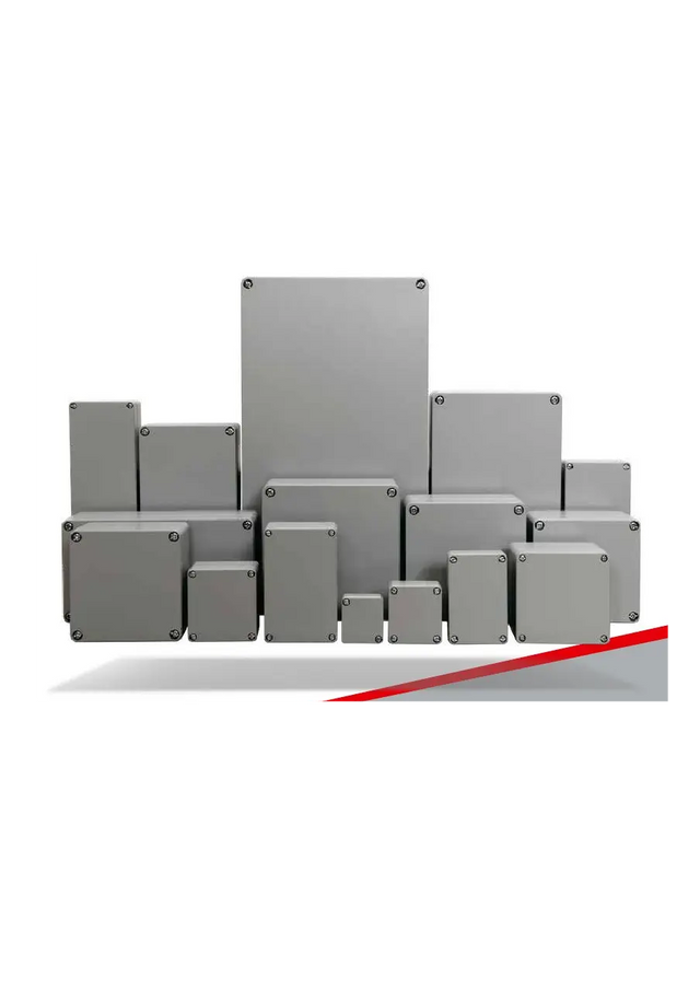 IP68 aluminium junction box, 160mm x 160mm x 91mm, RAL7001 silver grey finish with stainless and copper-coated screws for outdoor installations.