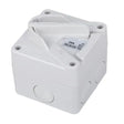 2 Pole 20A IP66 weatherproof isolator switch with lockable rotary handle and UV-stabilised, impact-resistant enclosure for outdoor use.