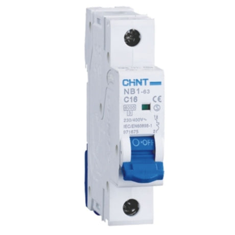 MCB 1 Pole 16A with 6kA short circuit capacity and C curve for reliable circuit protection in homes and commercial installations.