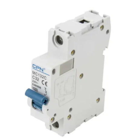 MCB 1 Pole 32A with 6kA protection and C curve, ideal for protecting circuits with moderate inrush currents in homes or commercial settings.