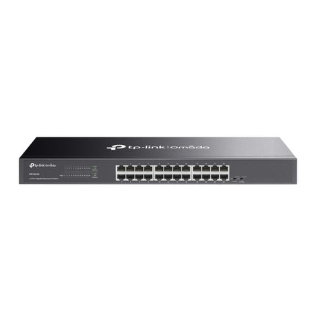 Omada 24-Port Gigabit Rackmount Switch with SDN cloud management, VLAN, and QoS for scalable enterprise networking.