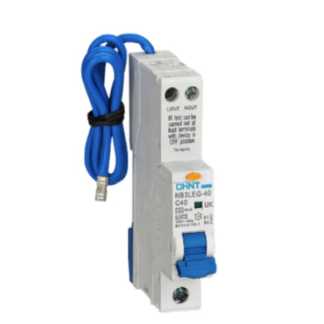 RCBO 1P+N 40A with 6kA capacity, 30mA trip, Type A with tail, C curve breaker for switchboard-mounted residential and commercial protection.