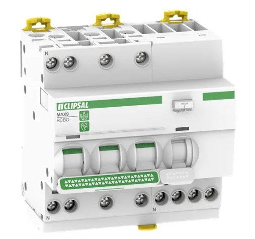 RCBO 3P+N 25A 30mA 10kA, 4 module wide, C curve Type A breaker for three-phase circuit protection and earth leakage detection.