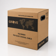 GROVE RG6 Quad Coaxial Cable, featuring black and gold branding and product text, photographed on a clean white background.