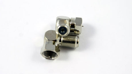 Right Angle F Male to F Female adaptor for RG6 coaxial cable, 90 degree TV and satellite connector fitting