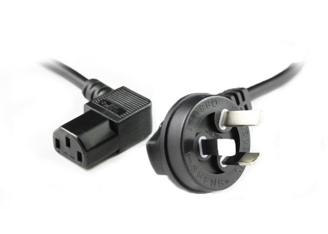 2M Right Angle Wall to Right Angle IEC C13 power cable for tight spaces, ideal for PCs, monitors, AV equipment, and racks.