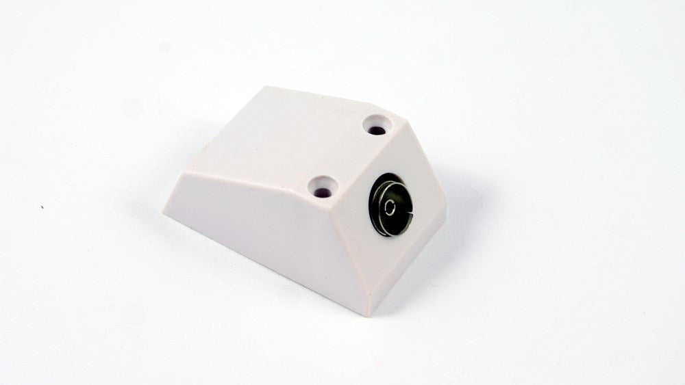 Surface-mounted television antenna skirting outlet for neat coaxial and MATV connections in residential or commercial interiors.
