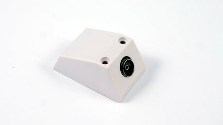 Surface-mounted television antenna skirting outlet for neat coaxial and MATV connections in residential or commercial interiors.