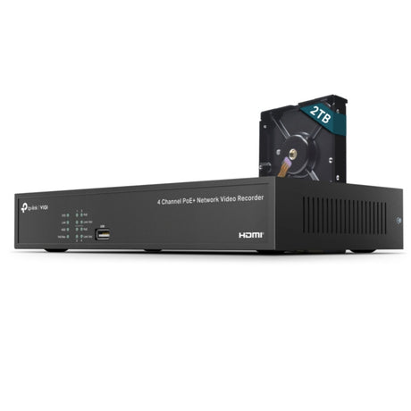 VIGI 4 Channel PoE+ Network Video Recorder with 8MP support, motion alerts, and remote access for small security setups.