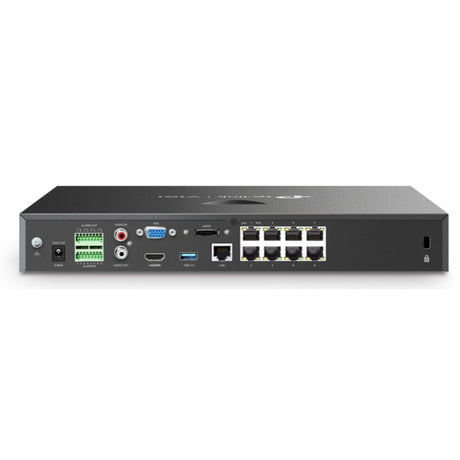 VIGI 8-Channel PoE+ Network Video Recorder with 8MP support, H.265+, and remote access for professional surveillance setups.