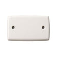 Large blank wall plate with smooth matte finish and recessed screws, covers unused electrical or cable openings.