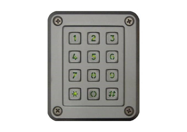 Presco IP67 Backlit Keypad, stainless steel, dust and water-resistant, with illuminated keys for visibility in low-light conditions.