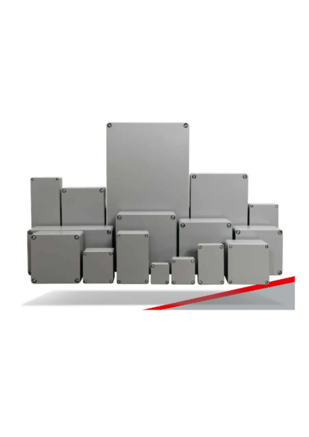 IP68 aluminium junction box, 100mm x 100mm x 81mm, natural finish, with stainless steel mounting screws and copper-coated earthing screws.